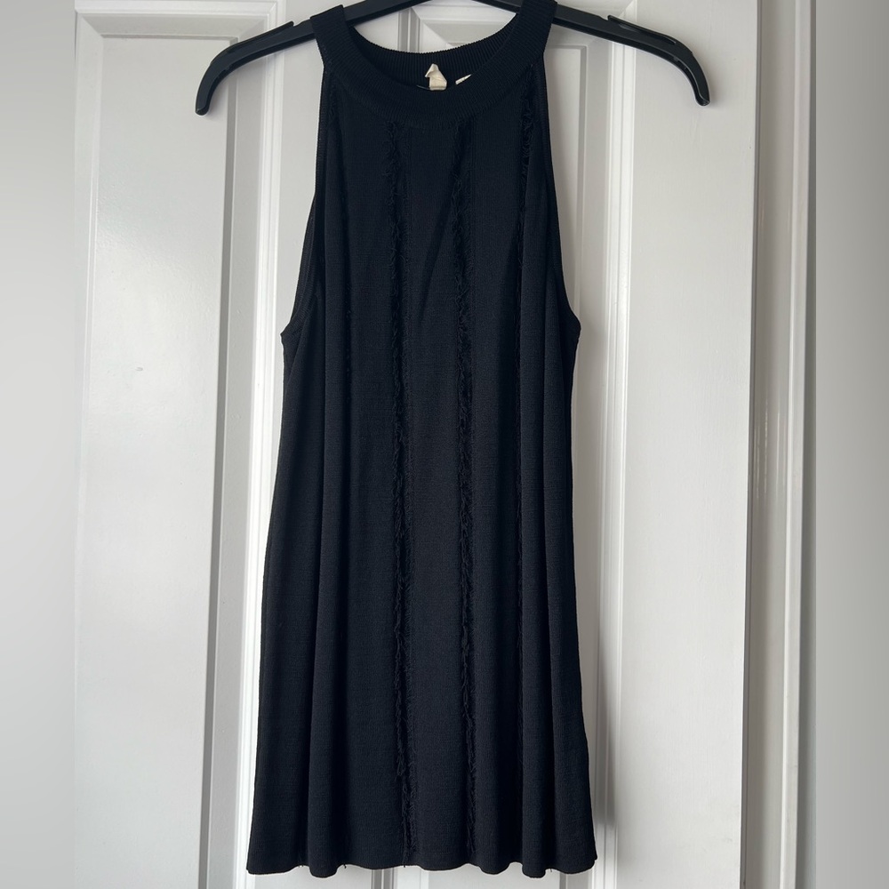Moth by Anthropologie Black Tank with fringe, Size S